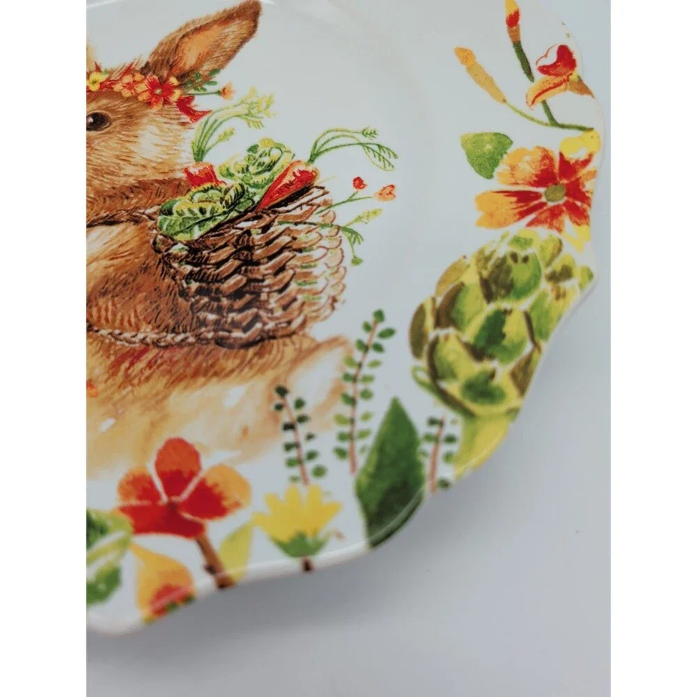Pier One Floral “Lilly” the Bunny Porcelain Decorative Plate Carrots Artichoke